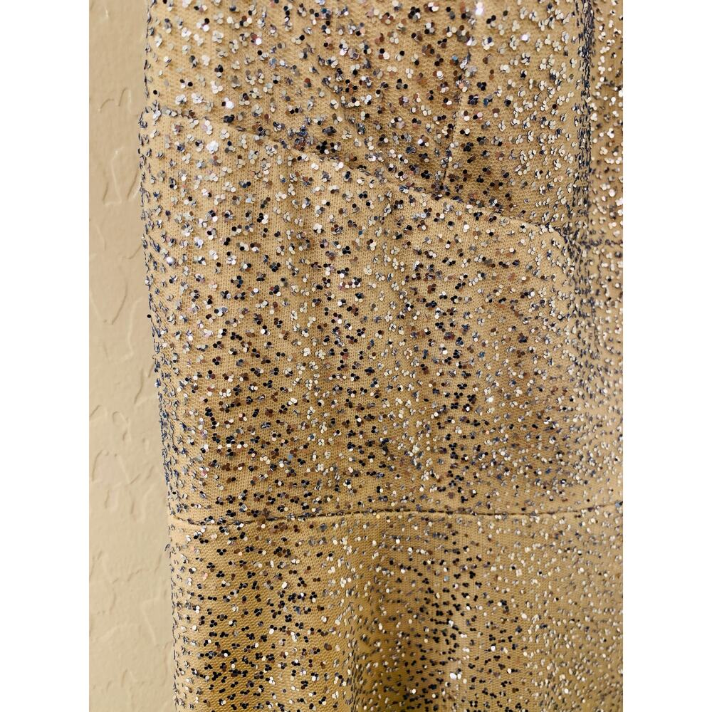 City Triangles Gold and Silver Evening Gown with Slit, Spaghetti Strap, Size 1 - Picture 10 of 14